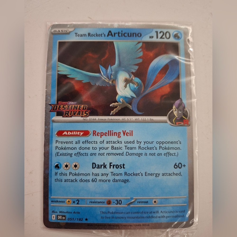 SEALED Team Rocket's Articuno 051/182 Destined Rivals Best Buy Promo Pokemon